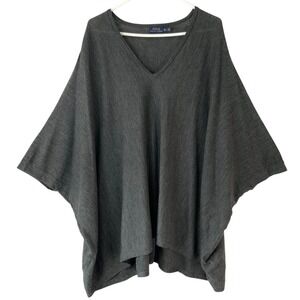 Polo Ralph Lauren Gray Merino Wool Poncho M/L Pullover V-Neck Dolman Oversized